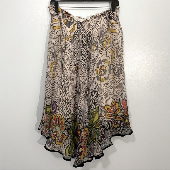 Alberto Makali Gold and Green Floral Sequin A-Line Midi Skirt XL - Picture 1 of 11